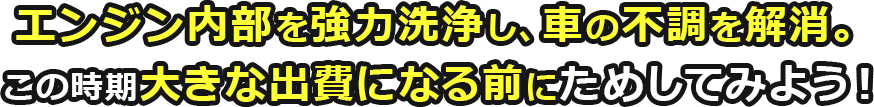 エンジン内部を強力洗浄し、車の不調を解消。この時期大きな出費になる前にためしてみよう！